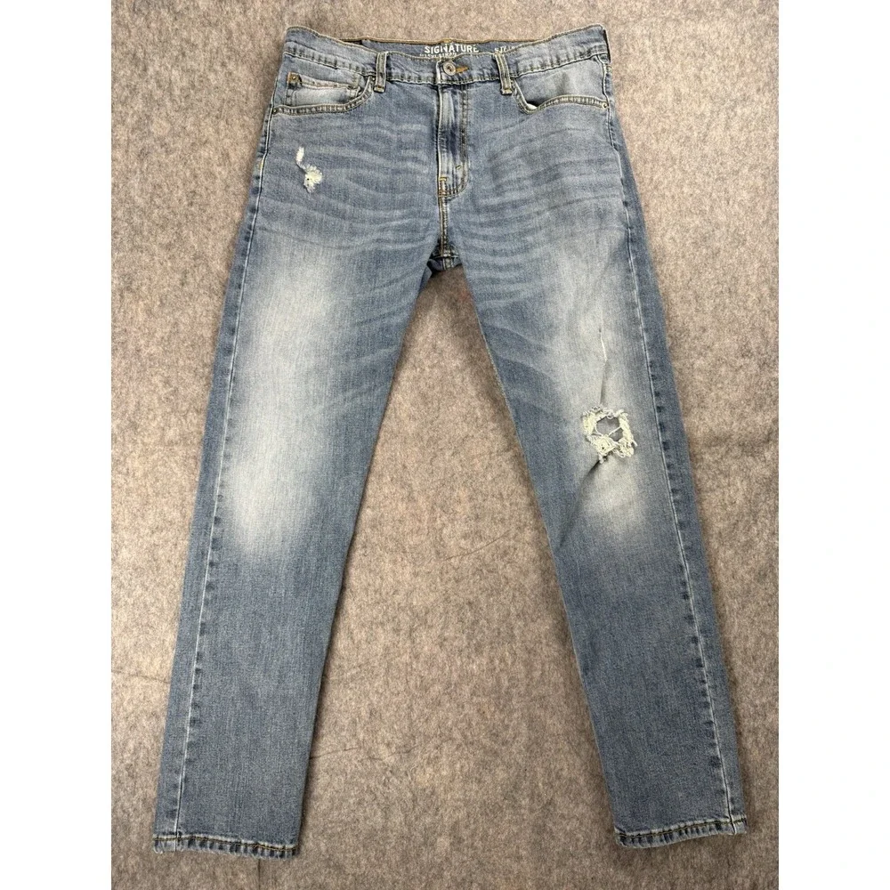 Levi Strauss Signature Slim Jeans 34x32‎ Distressed Light Wash Men's Denim